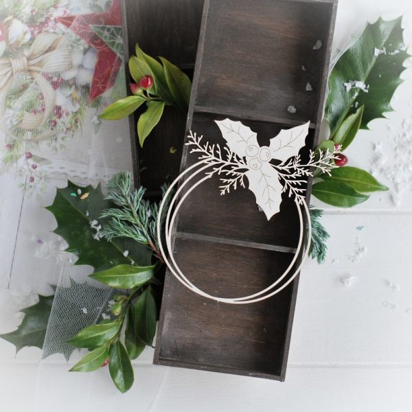 christmas collection frame with winter branches and holly leaves decorative laser cut chipboard