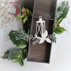 christmas collection lantern with winter branches and holly leaves decorative laser cut chipboard