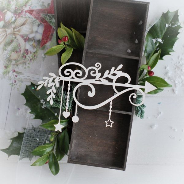 christmas collection large corner with swirls branches stars bauble and heart decorative laser cut chipboard