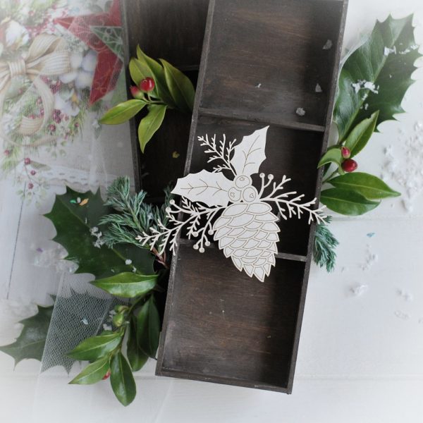 christmas collection large pine cone with holly leaves and winter branches decorative laser cut chipboard