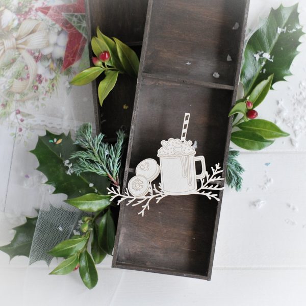 christmas collection milkshake and cookies with winter branches decorative laser cut chipboard