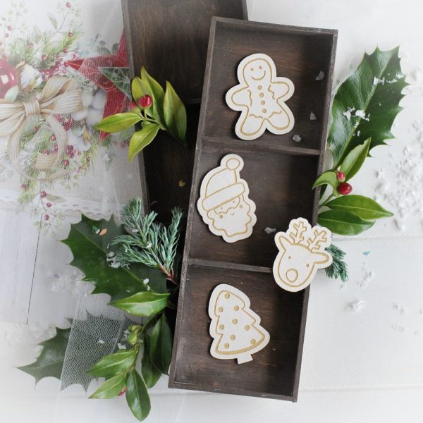 christmas collection set of gingerbread man santa christmas tree and deer decorative laser cut chipboard elements