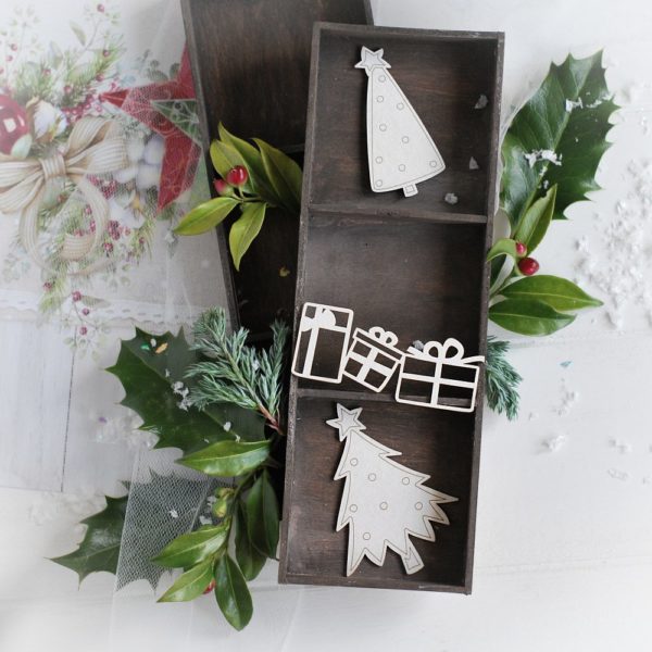 christmas collection set of christmas trees and presents decorative laser cut chipboards