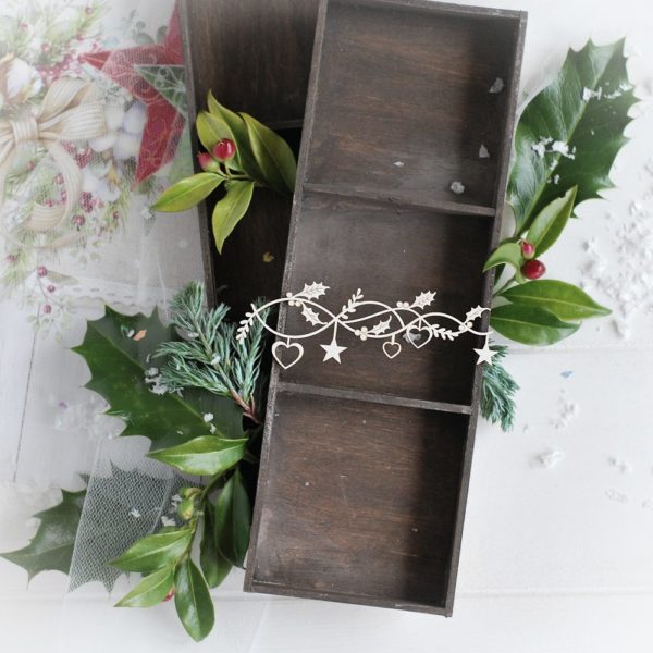 christmas collection small border with hearts stars and holly leaves decorative laser cut chipboard