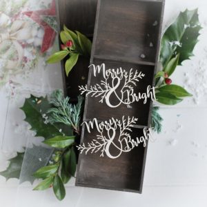 christmas collection word set merry & bright decorative laser cut chipboards