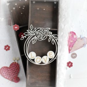 love decorative laser cut chipboard wreath frame with floral arrangements