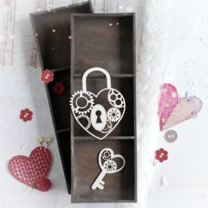 decorative laser cut chipboard steampunk heart padlock and key