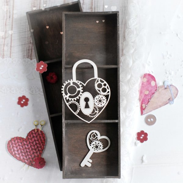 decorative laser cut chipboard steampunk heart padlock and key