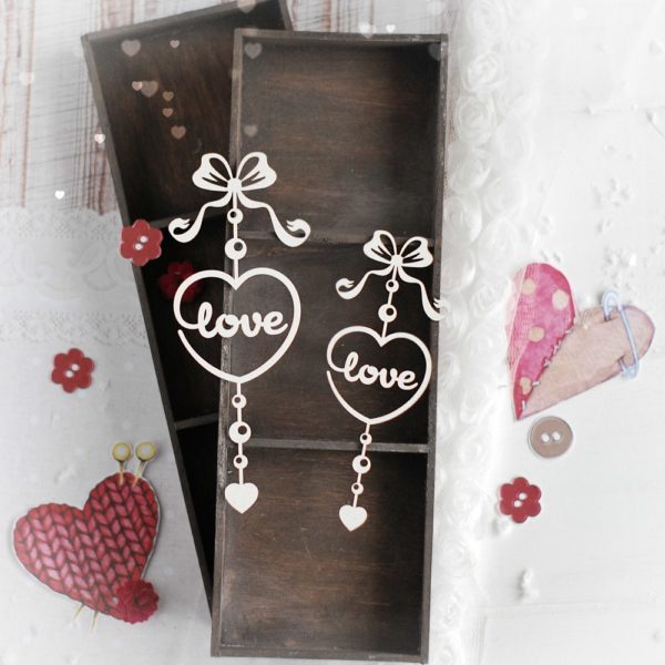 set of two love hearts with love decorative laser cut chipboards