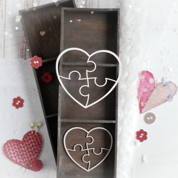 set of two puzzle hearts decorative laser cut chipboards