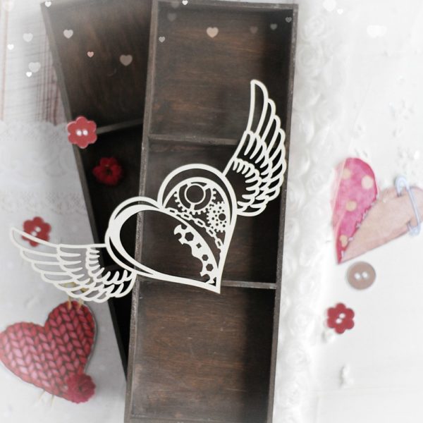 steampunk heart with wings decorative laser cut chipboard