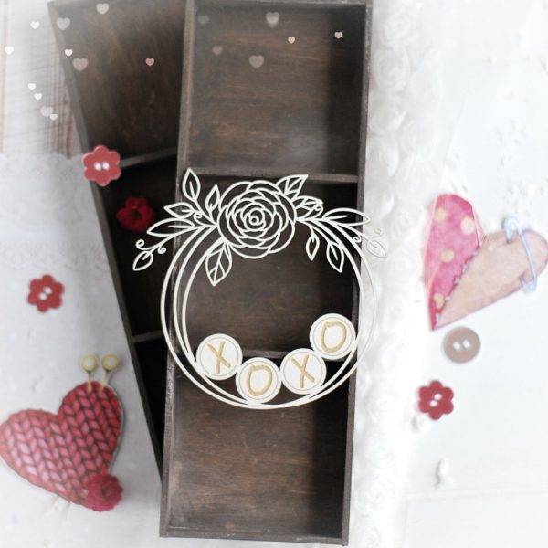 xoxo decorative laser cut chipboard wreath frame with floral arrangements
