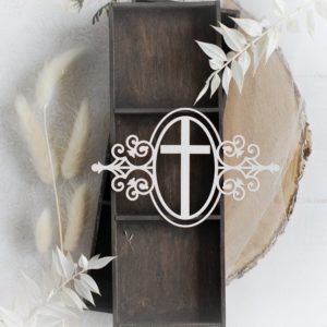 christening baptism oval frame with cross decorative laser cut chipboard