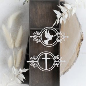 small frame with cross and frame with dove set of decorative laser cut chipboard elements