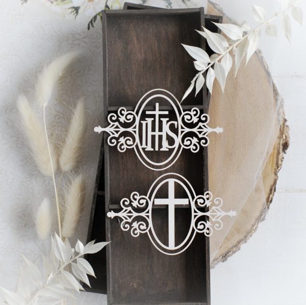 first holy communion frame with cross and ihs decorative laser cut chipboard