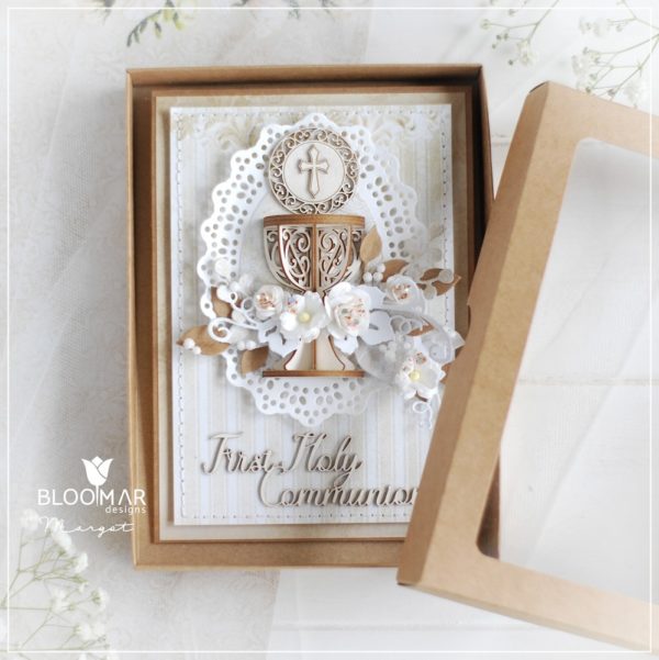 personalised handmade luxury first holy communion card in box with 3d chalice
