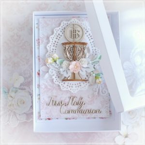 personalised first holy communion card for a girl with 3d chalice chipboard