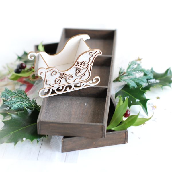 christmas 3d santa sleigh with swirls and snowflakes decorative laser cut chipboard