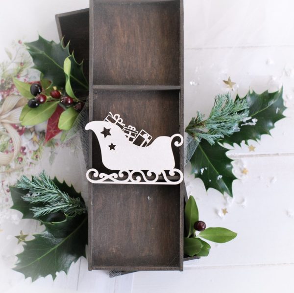 christmas santa sleigh with presents decorative laser cut chipboard embellishment