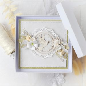 handmade christening baptism card decorated with dove laser cut chipboard frame