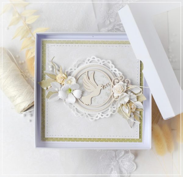 handmade christening baptism card decorated with dove laser cut chipboard frame