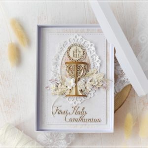 personalised handmade first holy communion card decorated with 3d laser cut chalice
