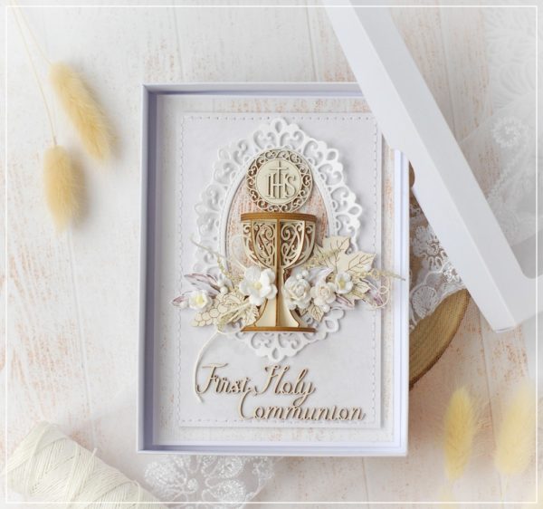 personalised handmade first holy communion card decorated with 3d laser cut chalice