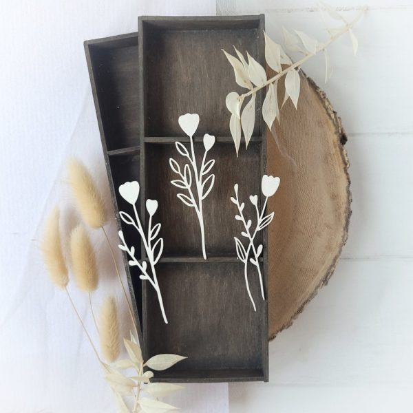 set of 3 floral elements decorative laser cut chipboards