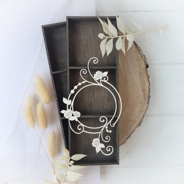 decorative laser cut chipboard frame with flowers and swirls