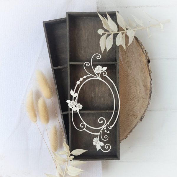 decorative oval frame with flowers and swirls laser cut chipboard embellishment