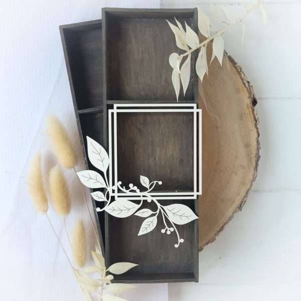 decorative laser cut chipboard square frame with leaves