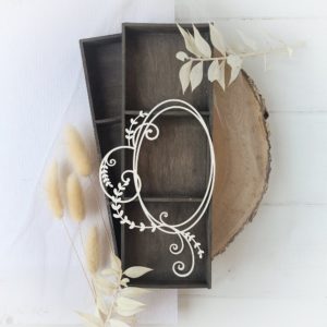 decorative oval laser cut chipboard frame with swirls and branches