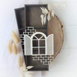decorative laser cut window frame with bricks chipboard element