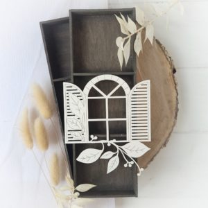 decorative laser cut window with leaves chipboard embellishment