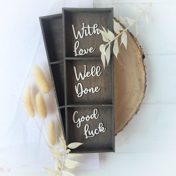 with love, good luck, well done decorative laser cut chipboard words set