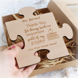 personalised puzzle shaped thank you teacher wooden magnet
