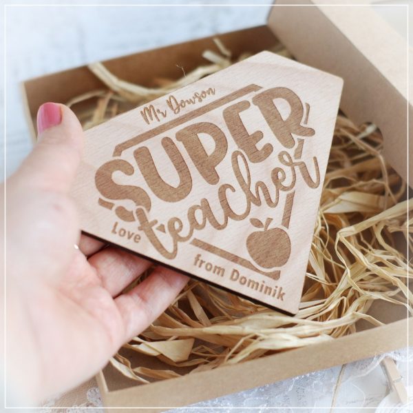 personalised superteacher thank you teacher wooden magnet gift