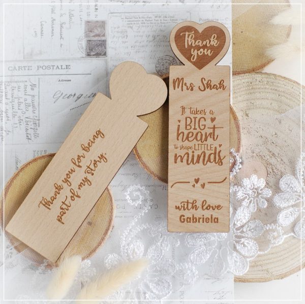 personalised thank you teacher wooden bookmark gift