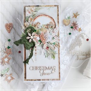 handmade christmas time card with laser cut chipboards