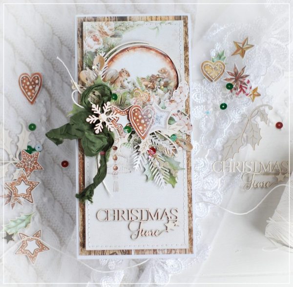 handmade christmas time card with laser cut chipboards