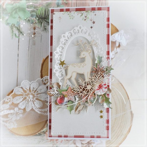 handmade christmas card wiith reindeer laser cut chipboard embellishment