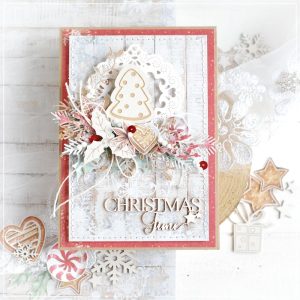 handmade christmas time card decorated with laser cut chipboard embellishments