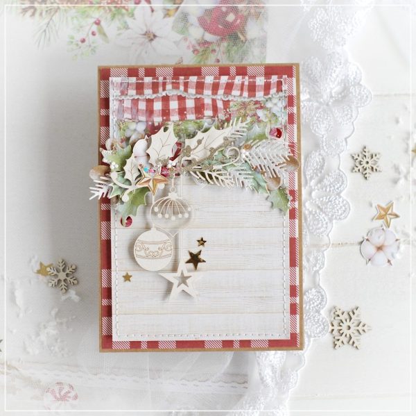 handmade christmas card with bauble laser cut chipboard embellishment