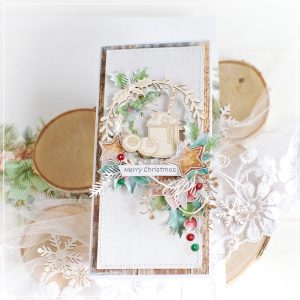 merry christmas handmade card decorated with laser cut chipboards