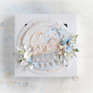 new baby handmade card for a boy with laser cut baby banner chipboard