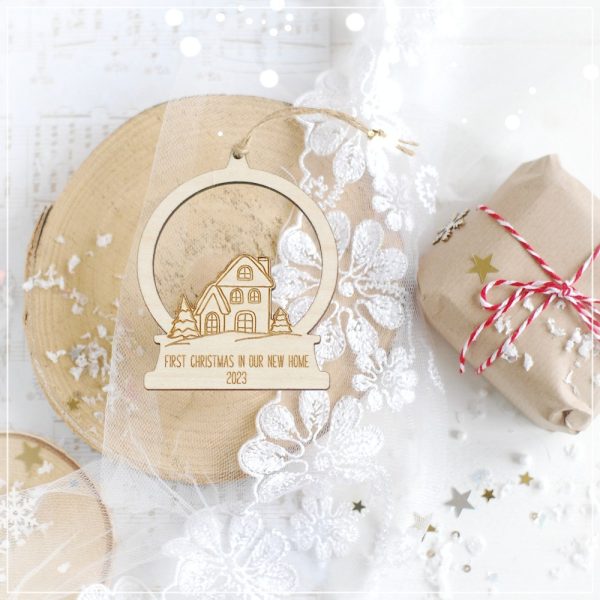 personalised wooden engraved first christmas in our new home christmas tree ornament decoration