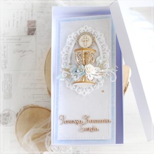 personalised first holy communion card decorated with 3d chalice chipboard