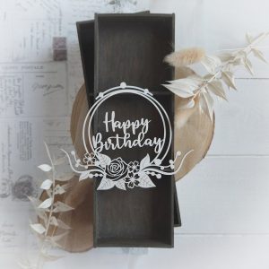 floral happy birthday laser cut chipboard frame