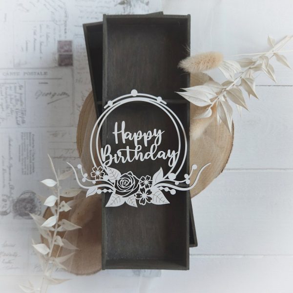 floral happy birthday laser cut chipboard frame