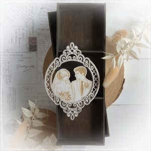 decorative laser cut 2 layered frame with engraved wedding couple bride and groom